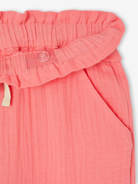 Wide-leg cotton muslin trousers grey green+rose 