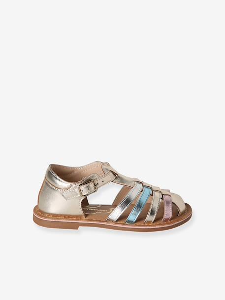Leather buckle sandals for children gold 