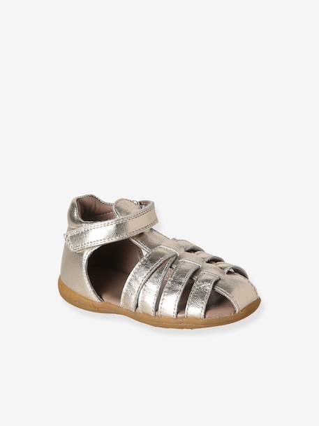 Leather Sandals for Baby Girls, Designed for First Steps gold+iridescent beige 