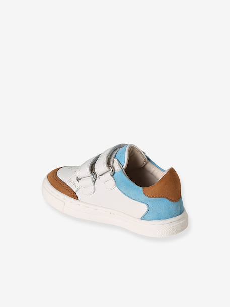 Leather trainers with hook and loop fasteners for babies set blue 