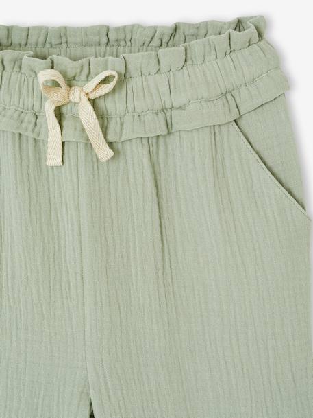 Wide-leg cotton muslin trousers grey green+rose 