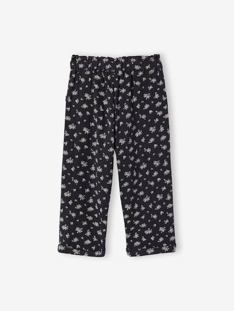Cropped Cotton Gauze Trousers with Floral Print, for Girls anthracite+BLUE MEDIUM ALL OVER PRINTED+coral 