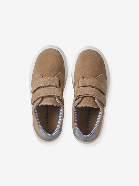 Leather Derby Shoes with Hook-&-Loop Straps for Boys 6529+beige+navy blue 
