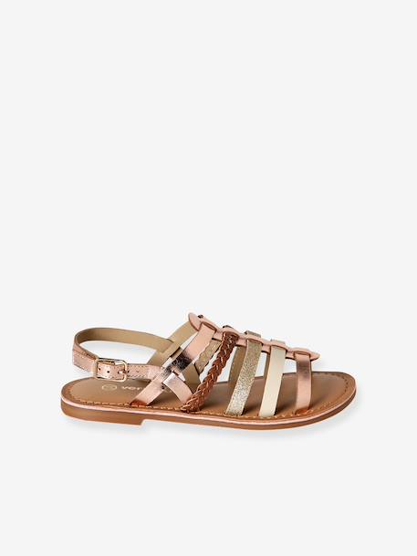 Multi-Strap Leather Sandals for Girls gold 
