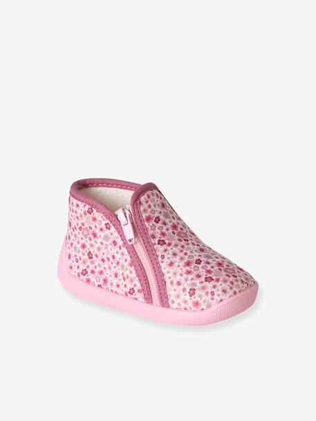 Slippers with Zip, Made in France, for Babies printed pink 