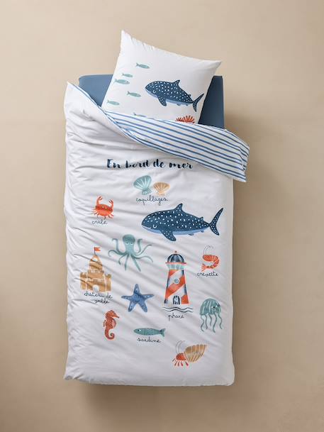 Duvet Cover & Pillowcase Set, SEASIDE printed white 