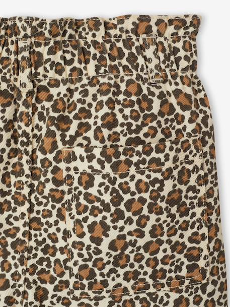 Wide-leg paperbag leopard print trousers for girls beige+chocolate+multicoloured+vanilla 