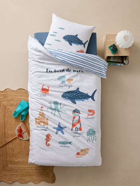 Duvet Cover & Pillowcase Set, SEASIDE printed white 