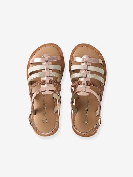 Multi-Strap Leather Sandals for Girls gold 