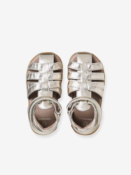 Leather Sandals for Baby Girls, Designed for First Steps gold+iridescent beige 