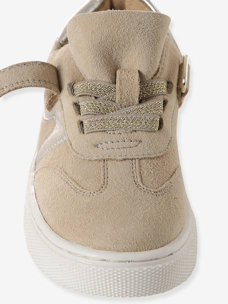 Elasticated leather trainers for children brown 