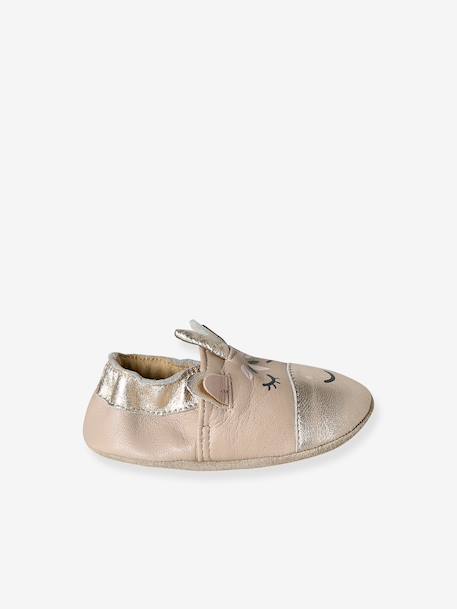 Elasticated Leather Slippers for Babies golden beige 