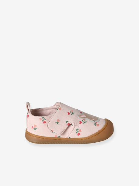 Fabric Indoor Shoes in Printed Fabric, with Hook-&-Loop Strap, for Babies chambray blue+printed pink+printed white 
