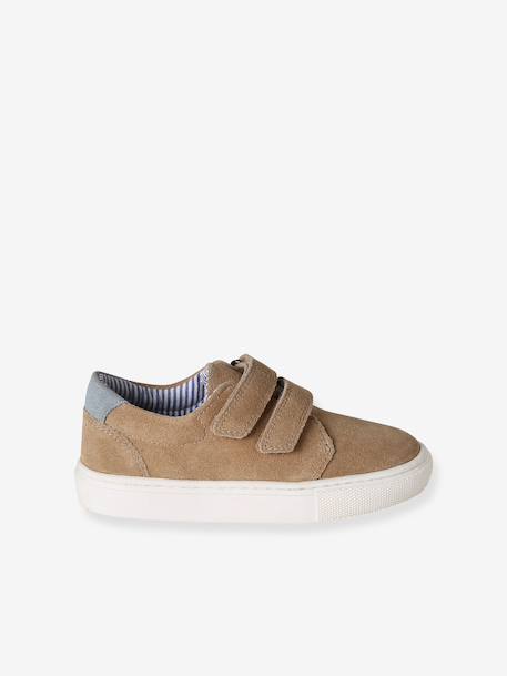 Leather Derby Shoes with Hook-&-Loop Straps for Boys 6529+beige+navy blue 