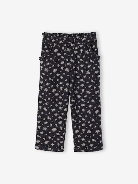 Cropped Cotton Gauze Trousers with Floral Print, for Girls anthracite+BLUE MEDIUM ALL OVER PRINTED+coral 