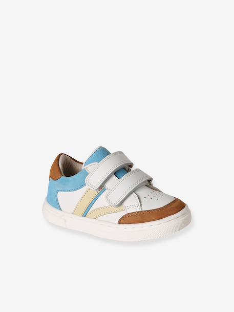 Leather trainers with hook and loop fasteners for babies set blue 