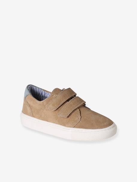 Leather Derby Shoes with Hook-&-Loop Straps for Boys 6529+beige+navy blue 