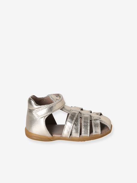 Leather Sandals for Baby Girls, Designed for First Steps gold+iridescent beige 