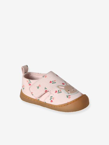 Fabric Indoor Shoes in Printed Fabric, with Hook-&-Loop Strap, for Babies chambray blue+printed pink+printed white 