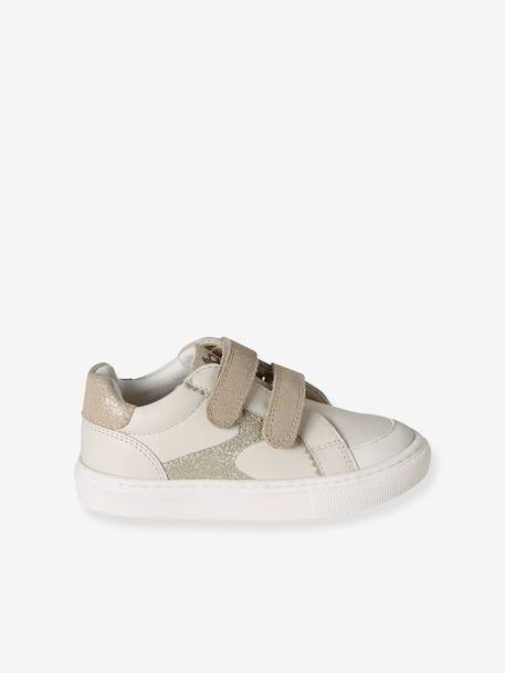 Hook-and-Loop Leather Trainers for Children, Designed for Autonomy ecru+navy blue+printed white 