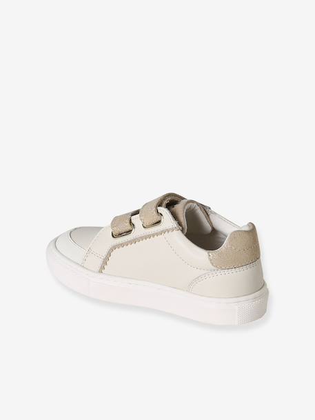 Hook-and-Loop Leather Trainers for Children, Designed for Autonomy ecru+navy blue+printed white 