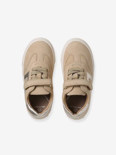 Elasticated leather trainers for children brown 