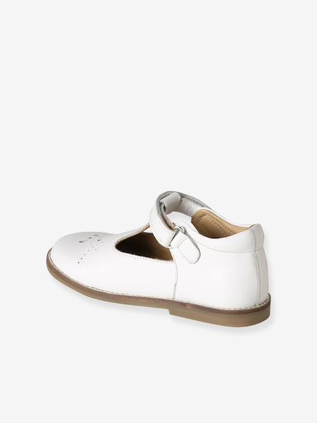 Girls' leather mary janes with touch-and-close fastening navy blue+white 