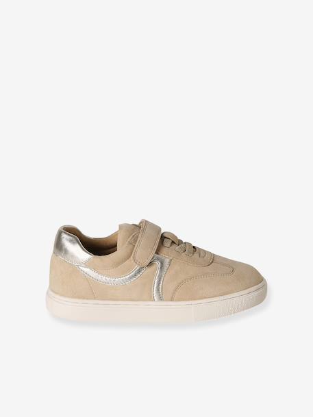 Girls' leather trainers with zip and laces brown 