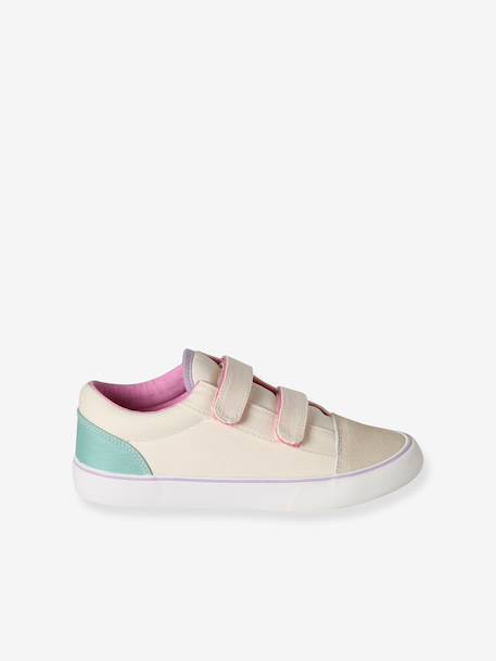 Girls' synthetic trainers with touch 'n' close fastening printed beige 
