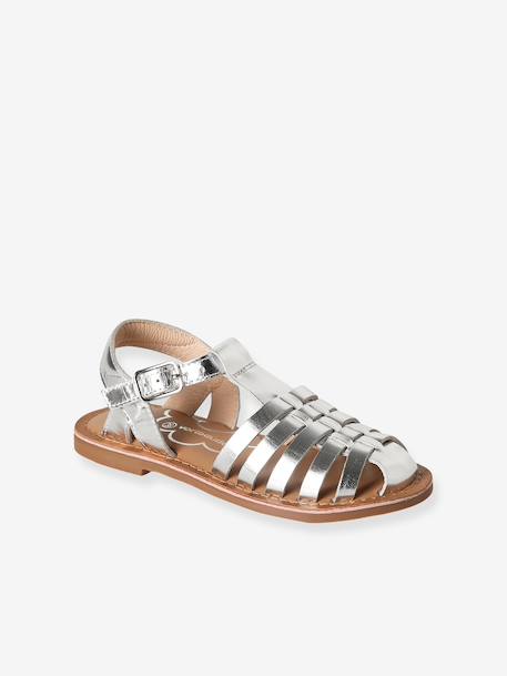 Leather Sandals for Children, Designed for Autonomy gold+silver 