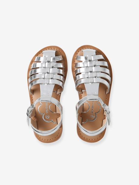 Leather Sandals for Children, Designed for Autonomy gold+silver 