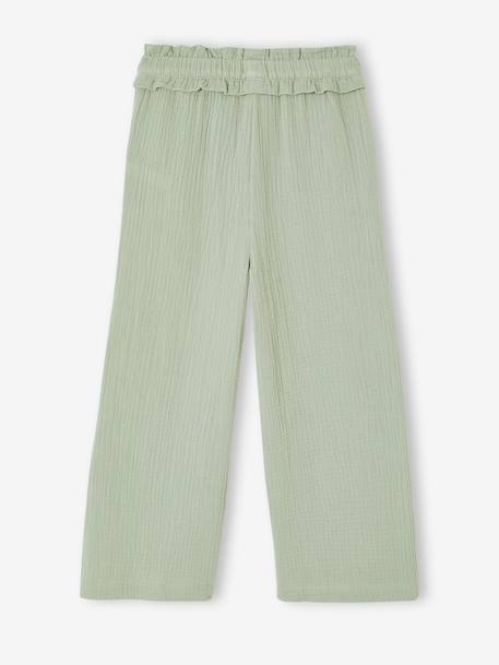 Wide-leg cotton muslin trousers grey green+rose 