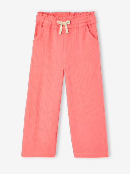 Wide-leg cotton muslin trousers grey green+rose 