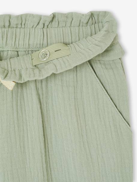 Wide-leg cotton muslin trousers grey green+rose 