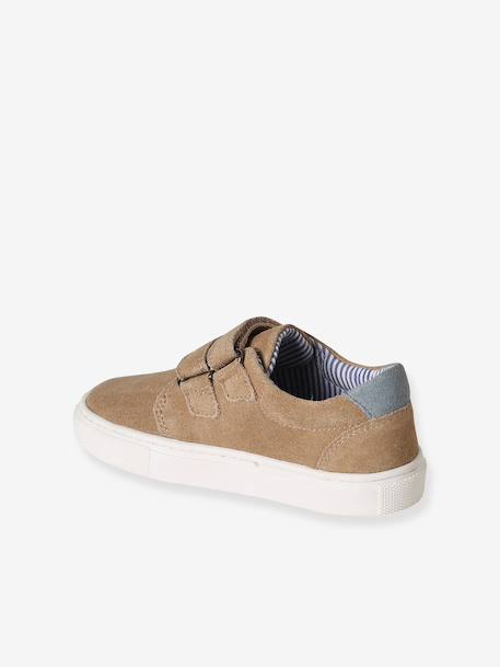 Leather Derby Shoes with Hook-&-Loop Straps for Boys 6529+beige+navy blue 