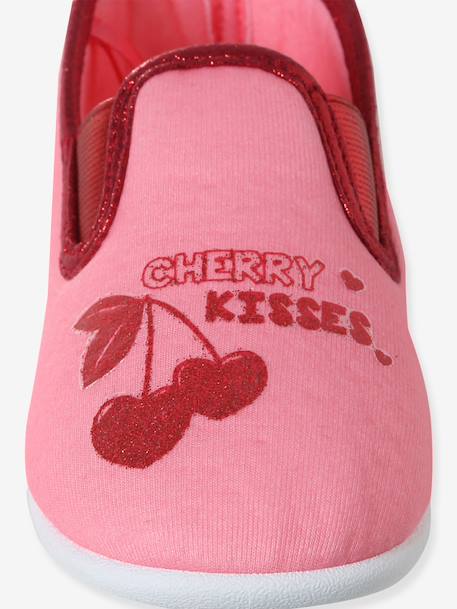 Elasticated Canvas Slippers for Children pale pink+printed pink+rose 