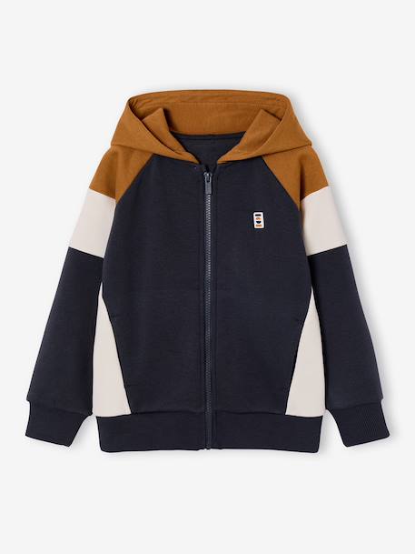 Zipped hooded sweatshirt for boys with colour block design bordeaux red+green+marl grey+medium blue+ochre 