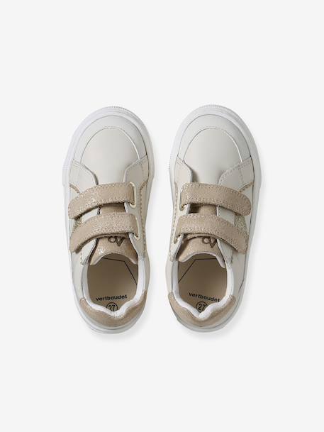 Hook-and-Loop Leather Trainers for Children, Designed for Autonomy ecru+navy blue+printed white 