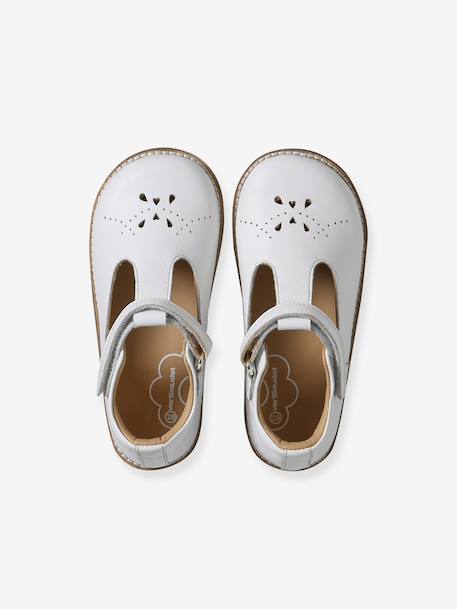 Girls' leather mary janes with touch-and-close fastening navy blue+white 