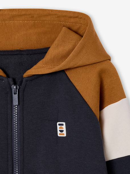 Zipped hooded sweatshirt for boys with colour block design bordeaux red+green+marl grey+medium blue+ochre 