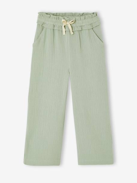 Wide-leg cotton muslin trousers grey green+rose 