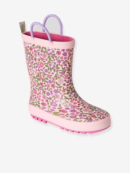 Printed Rubber Wellies for Children, Designed for Autonomy ecru+printed blue+set pink 