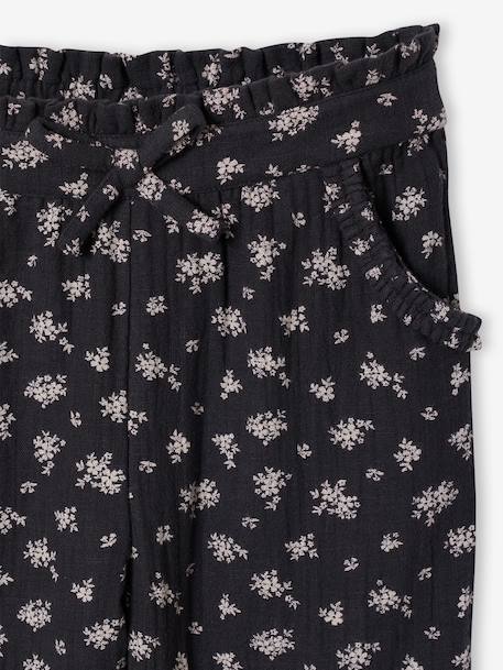 Cropped Cotton Gauze Trousers with Floral Print, for Girls anthracite+BLUE MEDIUM ALL OVER PRINTED+coral 