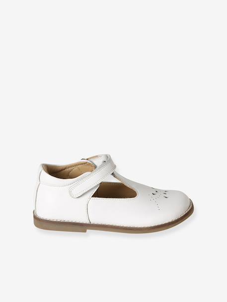 Girls' leather mary janes with touch-and-close fastening navy blue+white 