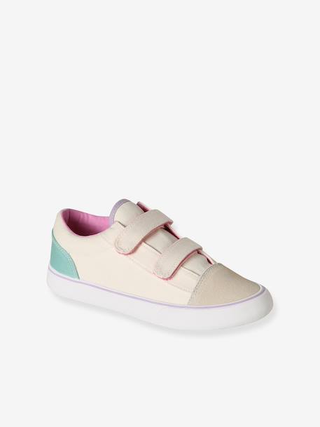 Girls' synthetic trainers with touch 'n' close fastening printed beige 