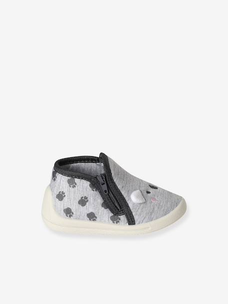 Zipped Slippers in Canvas for Babies printed grey 