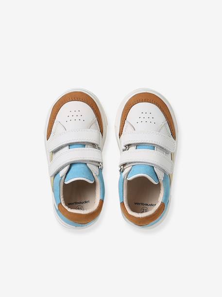 Leather trainers with hook and loop fasteners for babies set blue 