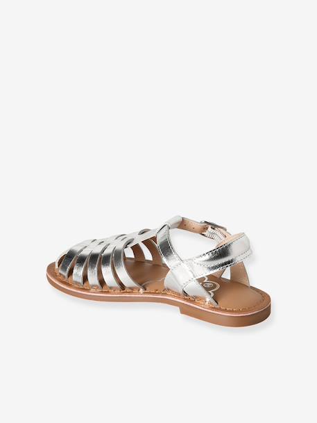 Leather Sandals for Children, Designed for Autonomy gold+silver 