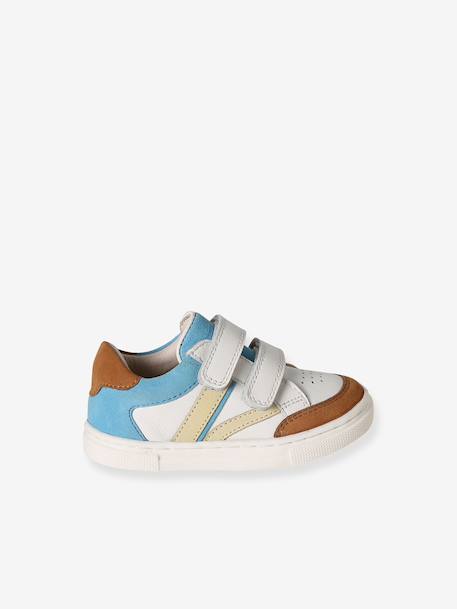 Leather trainers with hook and loop fasteners for babies set blue 