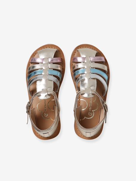 Leather buckle sandals for children gold 